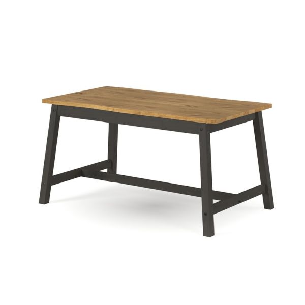 Corona Live Edge Large Dining Table - Pine - L80 x W150 x H76 cm - Black/Antique Waxed Pine - Flat Packed