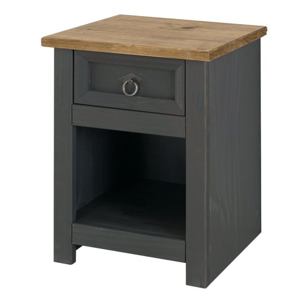 Corona Carbon Grey Washed & Antique Waxed Pine 1 Drawer Bedside Cabinet