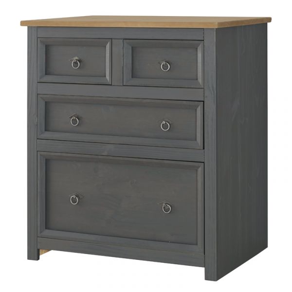 Corona Carbon Grey Washed & Antique Waxed Pine 2+2 Drawer Chest