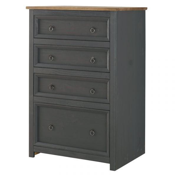 Corona Carbon Grey Washed & Antique Waxed Pine 4 Drawer Chest