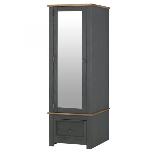 Corona Carbon Grey Washed & Antique Waxed Pine Armoire Mirrored Door