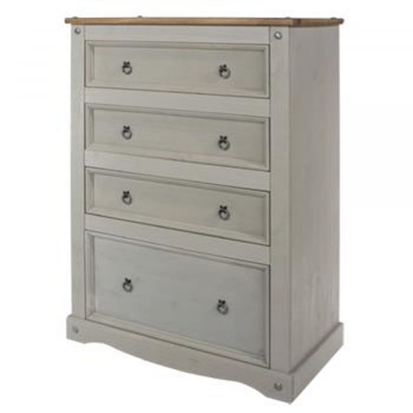 Corona Grey Washed Effect Pine 4 Drawer Chest