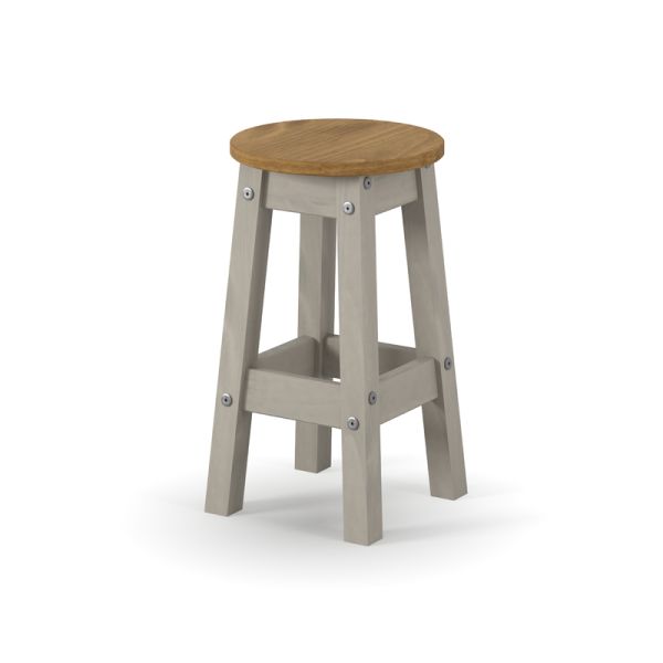 Low Round Breakfast Stools (Set of 2) - Pine - L32 x W32 x H50.8 cm - Grey/Antique Waxed Pine - Flat Packed