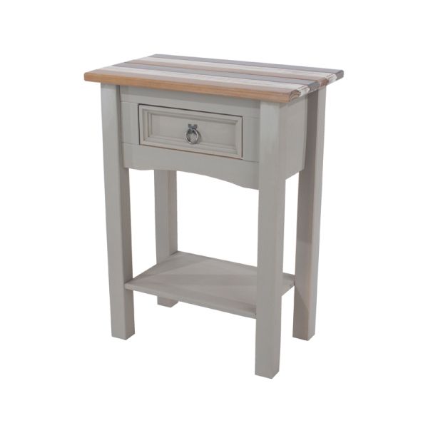 Corona Vintage Mixed Colour Top & Grey Waxed Pine 1 Drawer Hall Table With Shelf