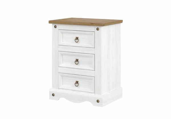 3 Drawers Bedside Cabinet Solid - Pine/Particle Board - 53 x 38 x 68.5 cm - White Wax/Antique Waxed Pine