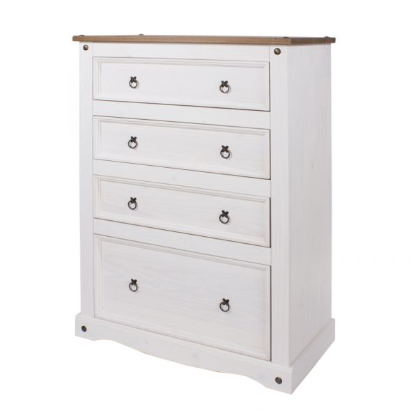 Corona White Washed & Waxed Effect Pine 4 Drawer Chest 