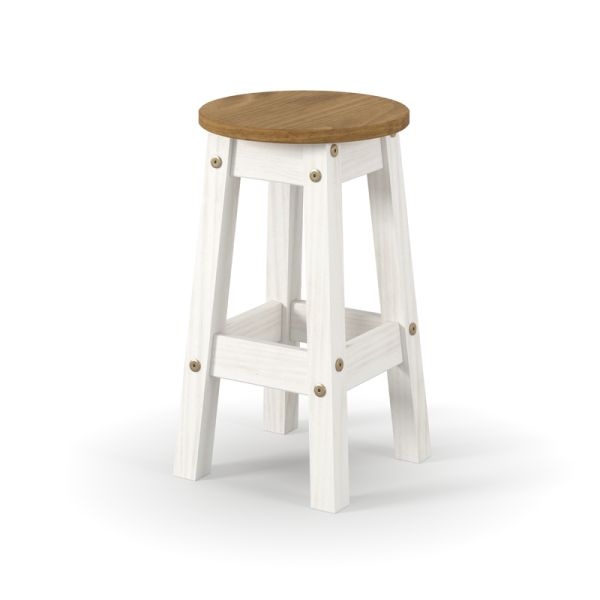 Low Breakfast Stools (Set of 2) - Pine - L32 x W32 x H50.8 cm - White/Antique Waxed Pine - Flat Packed