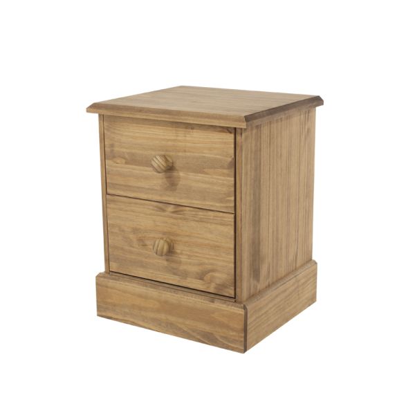 2 Drawer Bedside Cabinet - Pine - L40.5 x W45.4 x H56.6 cm - Antique Waxed Pine - Flat Packed