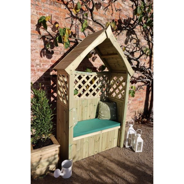 Daisy 2 Seat Trellis Storage Arbour - L60 x W130 x H211 cm - Partially Assembled - Set of Waterproof Cushions Included