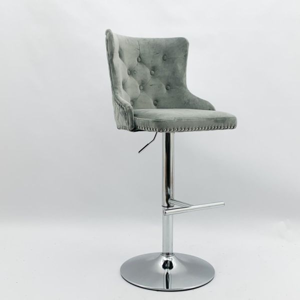 Gas Lift Bar Stool Velvet L45 x W47 x H110 cm Light Grey