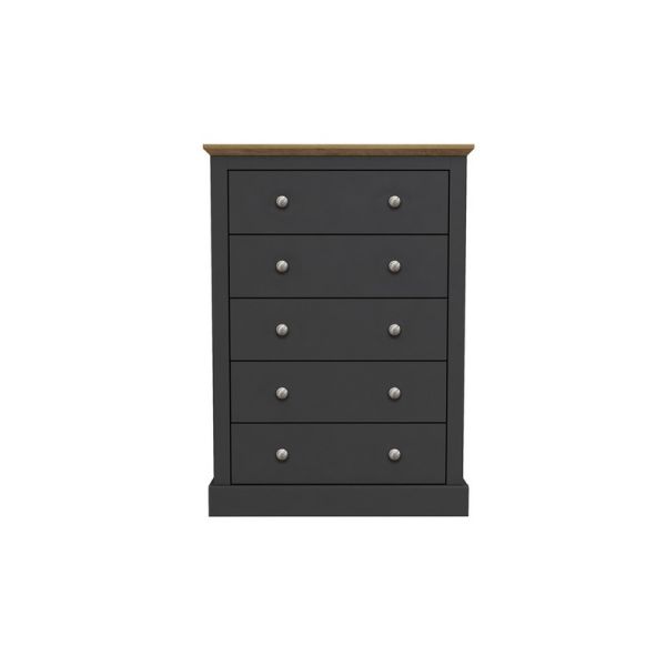 Devon 5 Drawer Chest - Particle Board - L39.5 x W79 x H111.9 cm - Charcoal