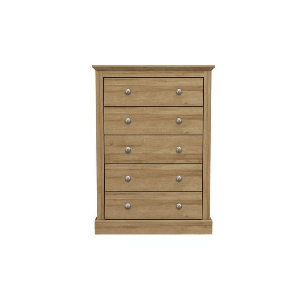 Devon 5 Drawer Chest - Particle Board - L39.5 x W79 x H111.9 cm - Oak