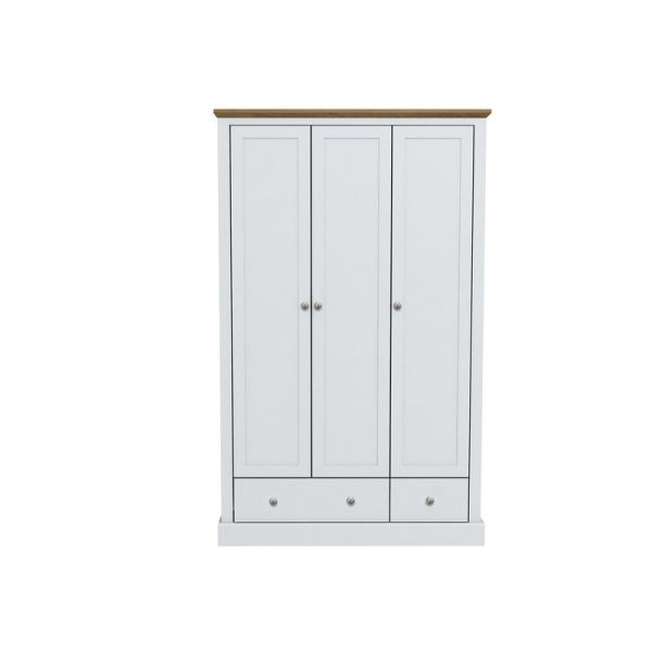 Devon 3 Door 2 Drawer Wardrobe - Particle Board - L56 x W112.9 x H181.5 cm - White