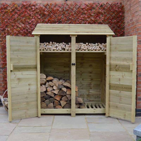 Cottesmore 6ft Log Store with Doors and Kindling Shelf - L80 x W150 x H181 cm - Light Green