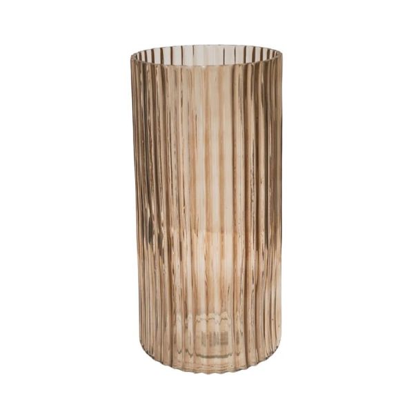 Daphne Ribbed Vase - Glass - L15 x W15 x H23 cm - Apricot