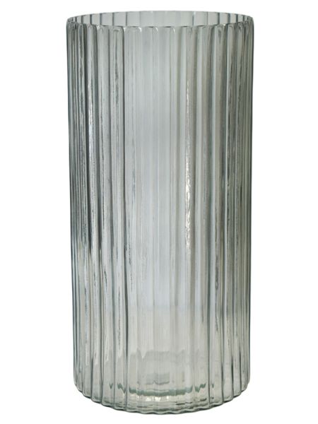 Daphne Ribbed Vase - Glass - L19 x W19 x H38 cm - Clear Grey