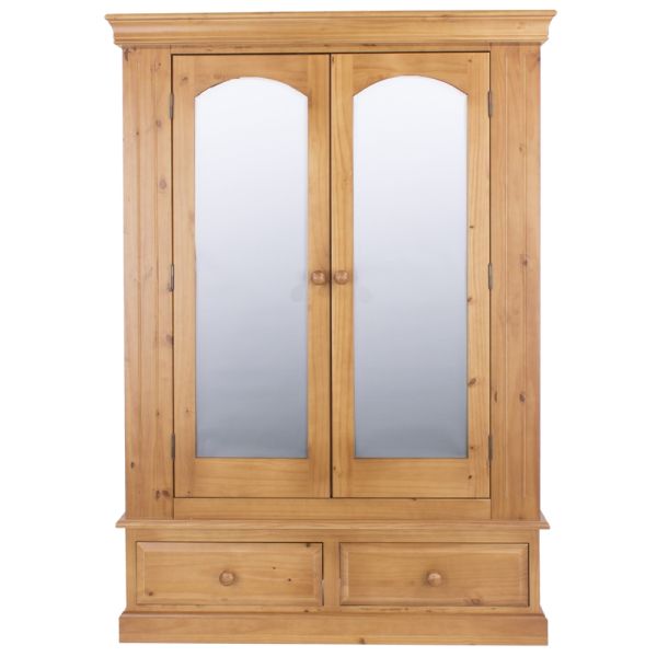 Highland Home EB Assembled Antique Lacquered Pine 2 Mirrored Door, 2 Drawer Wide Wardrobe (Assembly Required)