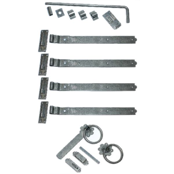 24 Inch Double Gate Fittings Set Hook & Band Hinge, Latch, Drop Bolt - Galvanised