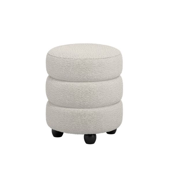 Emi Pouffe - Boucle/Pine - L44 x W44 x H50 cm - Ivory/Black - Fully Assembled