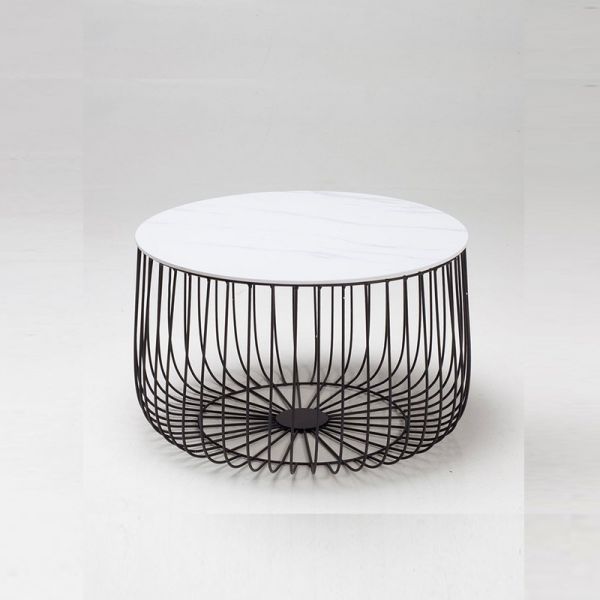 Enzo Large Cage Table with Black Frame and Marble Top - Metal - W63 x H37 cm - Black