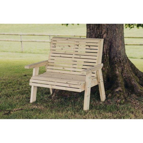 Ergonomical 2 Seater Bench, Wooden Furniture - L75 x W120 x H105 cm - Partially Assembled - Set of Waterproof Cushions Included