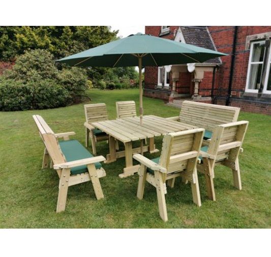 Ergo 8 Seater Square Table Including 2 Bench and 4 Chairs - Swedish Redwood - L149 x W149 x H77 cm - Minimal Assembly Required