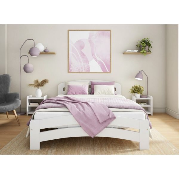 Small Double Size Bed Frame - Wood - L197 x W128 x H80 cm - White