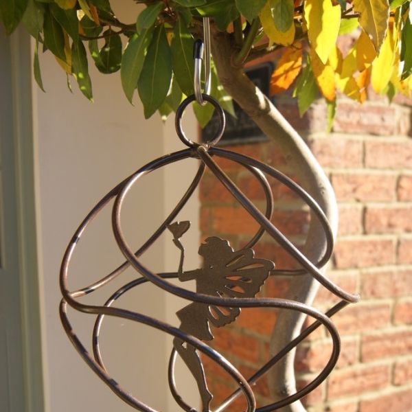 Fairy Catcher With Standing Fairy Brown - Hanging Ornament - Solid Steel - L27.9 x W27.9 x H27 cm