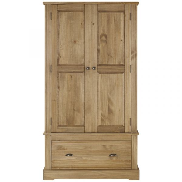 Highland Home FB Assembled Antique Waxed Pine 2 Door, 1 Drawer Wardrobe (2 Parts)