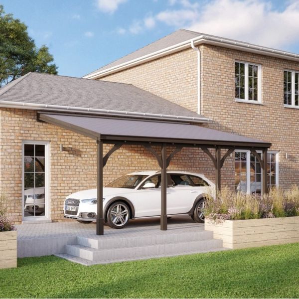 Felt Shingle Roof Car Port 4 Post - Wood - L200 x W650 cm - Rustic Brown