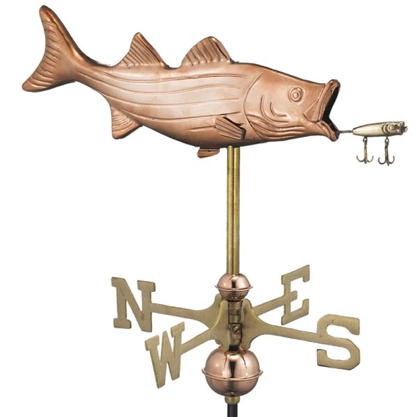 Cottage Bass with Lure Copper Weathervane - H48 x W45 x L28 cm