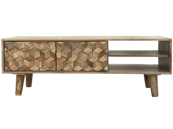 Geometric TV Unit - Mango Wood - L35 x W118 x H41 cm - Mango Light Finish 