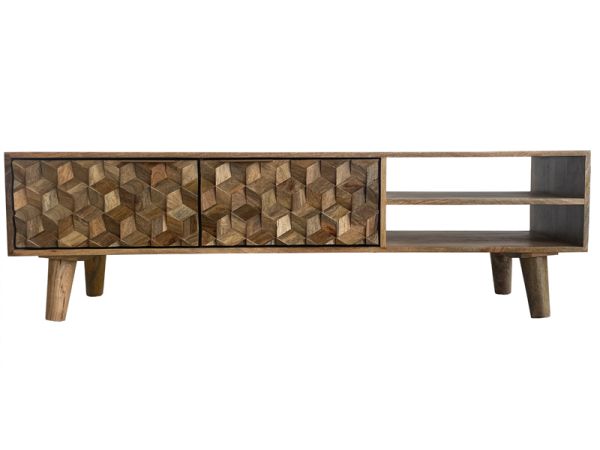 Geometric TV Unit - Mango Wood - L35 x W140 x H42 cm - Mango Light Finish 