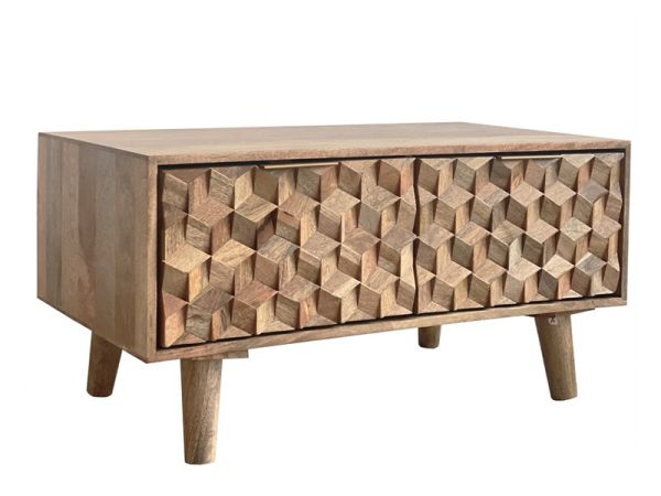 Geometric Coffee Table with Drawer - Mango Wood - L50 x W91 x H46 cm - Light Finish - Assembly Required