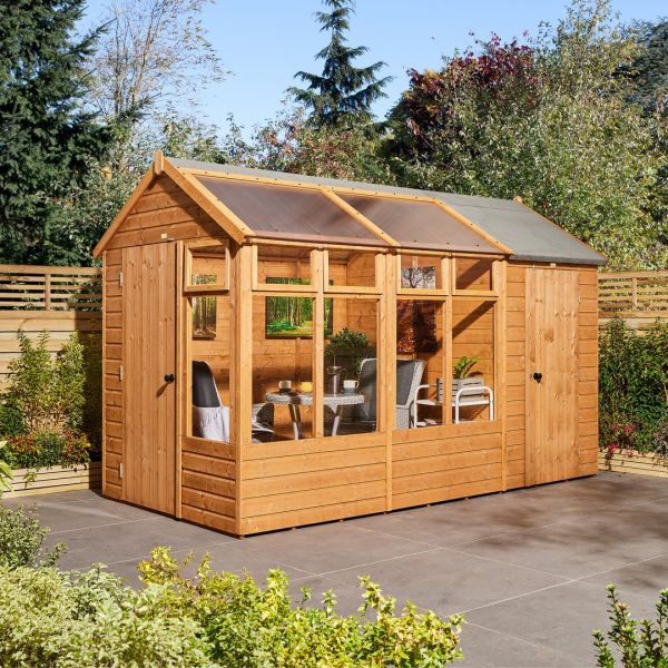 12 x 6 Growhouse with Store - Timber - L365.5 x W197.5 x H246.5 cm - Dip Treated Honey Brown