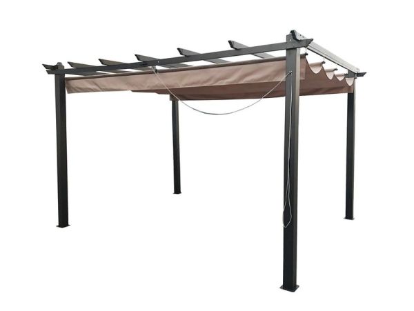 Seville Gazebo Outdoor Garden BBQ Shelter, Party tent with Retractable Canopy - L300 x W400 x H260 cm - Mocha/Beige