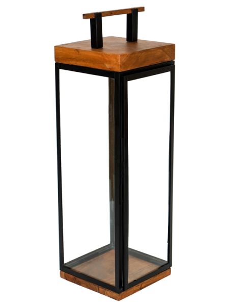 Grace Tall Lantern - Acacia Wood/Metal - L15 x W15 x H52 cm - Natural/Black