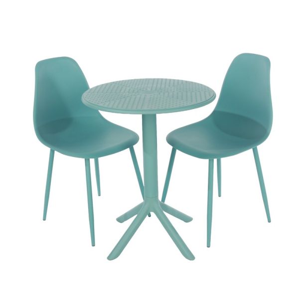 Rimini Cala Outdoor Grade Bistro Table and 2 Chair Set - Plastic/Metal - L60 x W60 x H82 cm - Sand - Partially Assembled