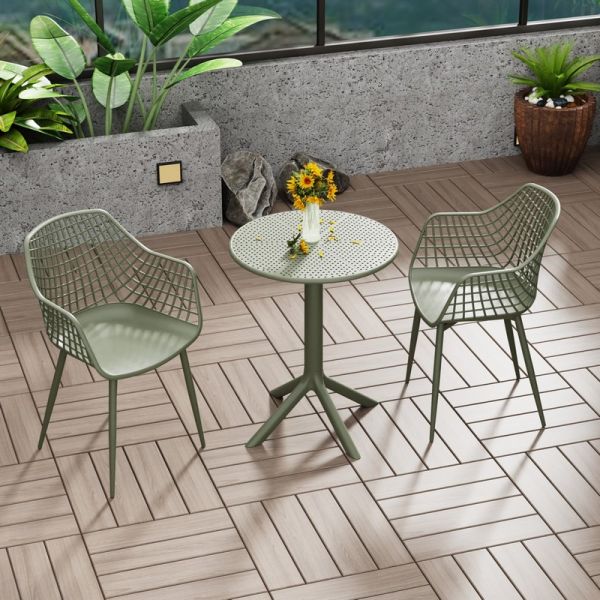 Rimini Lattice Bistro Table and 2 Armchair Set - Plastic/Metal - L60 x W60 x H84 cm - Calico - Partially Assembled