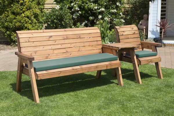 Four Seater Companion Set Straight with Cushions - W260 x D74 x H98 - Fully Assembled - Green