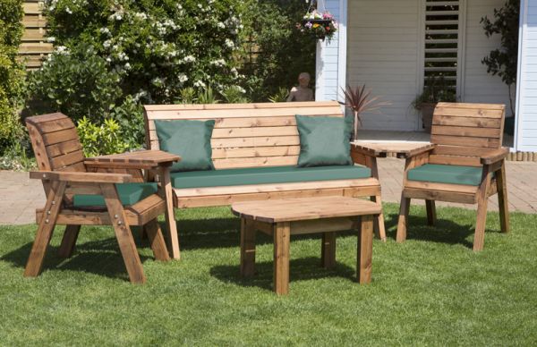 Five Seater Multi Set with Cushions - W350 x D150 x H98 - Fully Assembled - Green