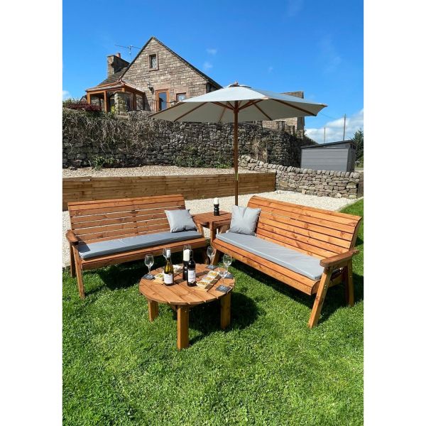 Six Seater Balmoral Corner Garden Furniture Set with Round Coffee - L240 x W284 x H98 cm - Grey