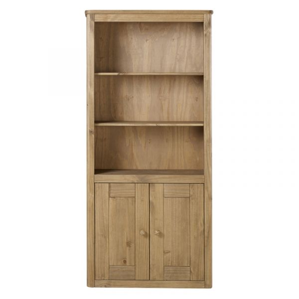 Highland Home HD Assembled Antique Waxed Pine 2 Door Tall Bookcase