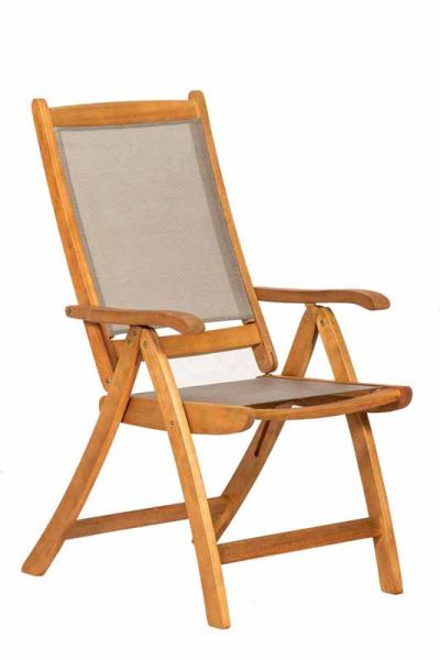 Henley Textylene Reclining Folding High Back Armchair - Acacia Hardwood - L17 x W60 x H100 cm