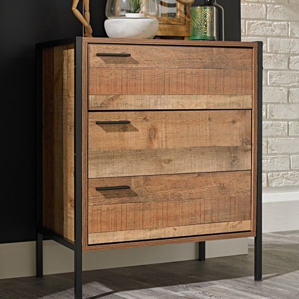 Hoxton 3 Drawer Chest - Wood - L40 x W63.8 x H80 cm - Distressed Oak Effect