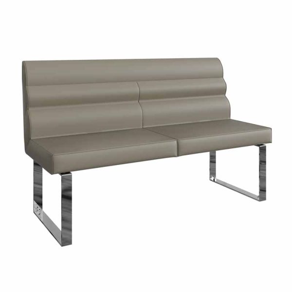 Dining Bench with Back - Metal/PU/Foam/MDF - L140 x W50 x H87 cm - Taupe/Chrome