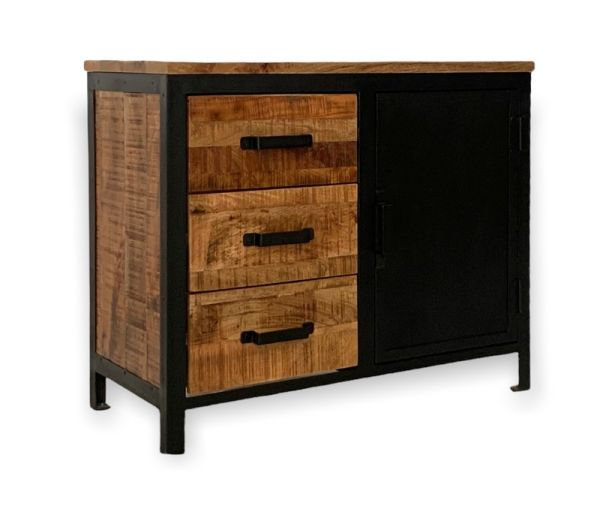 Induse Small Sideboard - Mango Wood/Iron - L42 x W90 x H78 cm - PP Sawn Finish