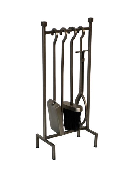 Hanging Rack Fireside Companion Set - Iron - L13 x W22 x H51 cm - Pewter