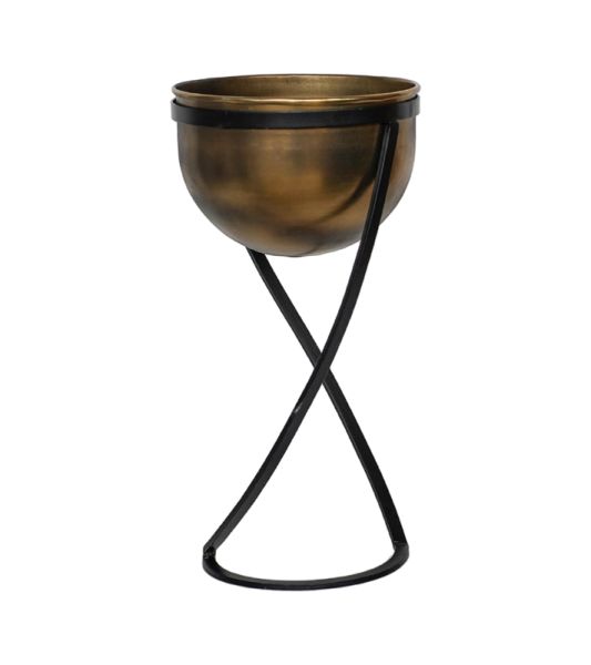 Indoor Kensington Round Planter on Stand - Metal - L14 x W14 x H42 cm - Brass