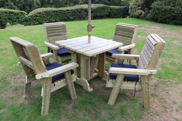 Ergo 4 Seater Set - Sits 4, Wooden Garden Furniture Dining Set w/ Table & Chairs - L220 x W245 x H105 cm - Min. Assembly Required